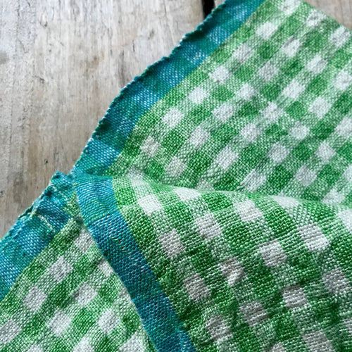 John Derian Gingham Tea Towel In Lime & Aqua Add To Cart Details 30" X 20" 100% Hand-Spun Linen Made In India Care Machine Wash Cold Gentle Cycle Tumble Dry. Do Not Bleach.   Caravan A Celebrated Home And Lifestyle Brand Embod