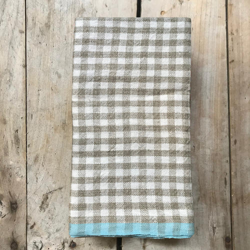 john derian Gingham Tea Towel in Natural & Aqua Add to cart Details 30" x 20" 100% Hand-Spun Linen Made in India Care Machine wash cold Gentle cycle Tumble dry. Do not Bleach.     Caravan a celebrated home and lifestyle brand