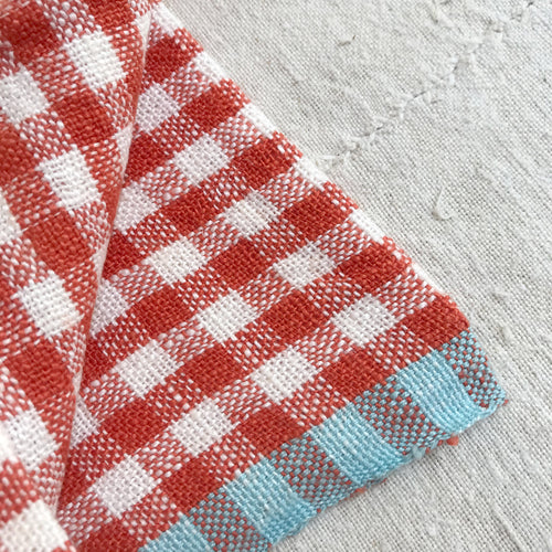 John Derian Gingham Tea Towel In Orange & Aqua Add To Cart Details 30" X 20" 100% Hand-Spun Linen Made In India Care Machine Wash Cold Gentle Cycle Tumble Dry. Do Not Bleach.   Caravan A Celebrated Home And Lifestyle Brand Emb