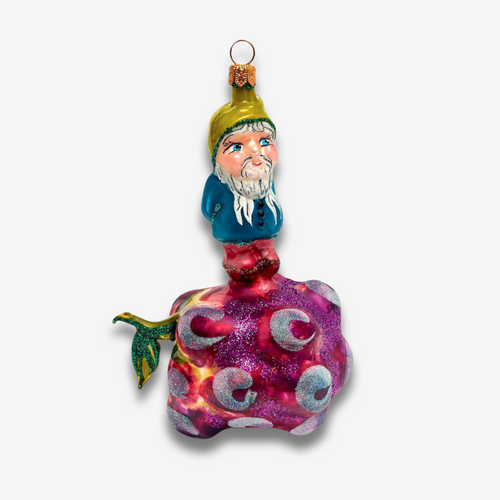 john derian Gnome on Bunch of Grapes Ornament Add to cart All Holiday ornaments and items are final sale and are not eligible for return or exchange.  Text Details approx 4" Glass Handblown in Lodz Poland Please note all orname