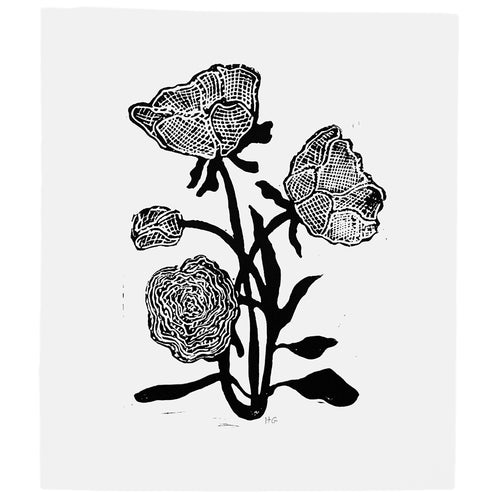 john derian Gothic Rose 14 x 16" Small Floral Linocut Print