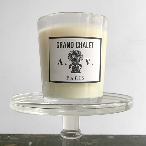 John Derian Grand Chalet Candle Add To Cart Contains Essences Of Mimosa Myrtle Bergamot Linden Flower Heliotrope Sandalwood And Musk. Details 3 1/2" Diameter X 4" Tall 100% Natural 100% Cotton Braided Wick Burn Time: 60-70 Hours