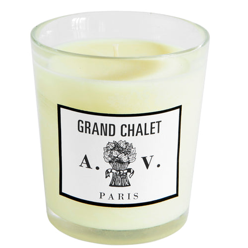 john derian Grand Chalet Candle Add to cart Contains essences of Mimosa Myrtle Bergamot Linden Flower Heliotrope Sandalwood and Musk. Details 3 1/2" diameter x 4" tall 100% natural 100% cotton braided wick Burn time: 60-70 hours