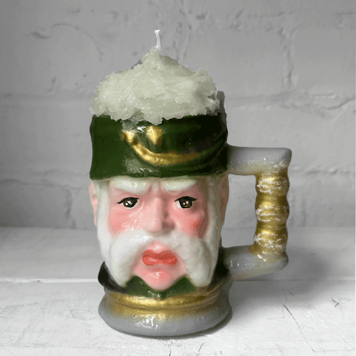 john derian Green Beer Stein Candle Add to cart Details 5" L x 4" W x 6" H Paraffin Wax Each item will feature unique variations Made in Italy Care Remove All Paper Before Burning. Not intended for children. Cereria Introna has