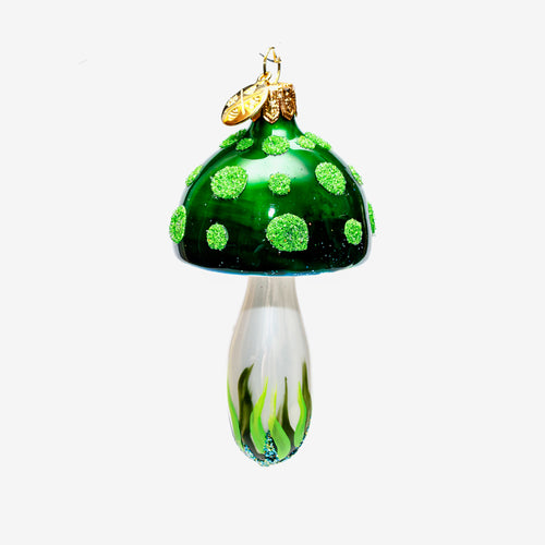 john derian Green Mushroom Ornament Add to cart All Holiday ornaments and items are final sale and are not eligible for return or exchange. Details 2.5" W x 4" H Handblown in Poland Please note all ornaments and holiday items