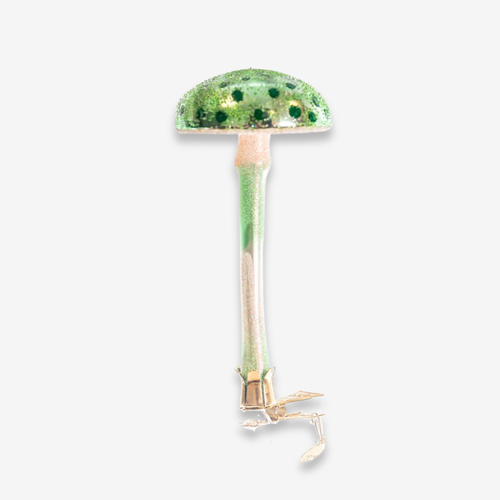 john derian Green Polka-dot Mushroom Clip-On Ornament Add to cart All Holiday ornaments and items are final sale and are not eligible for return or exchange.  With its classic colors and whimsical details this eccentric mushroo