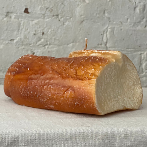 John Derian Half Loaf Candle Add To Cart Details 6" L X 7" W X 2.5" H Paraffin Wax In Glass Container Each Item Will Feature Unique Variations Made In Italy Care Remove All Paper Before Burning. Not Intended For Children.   C