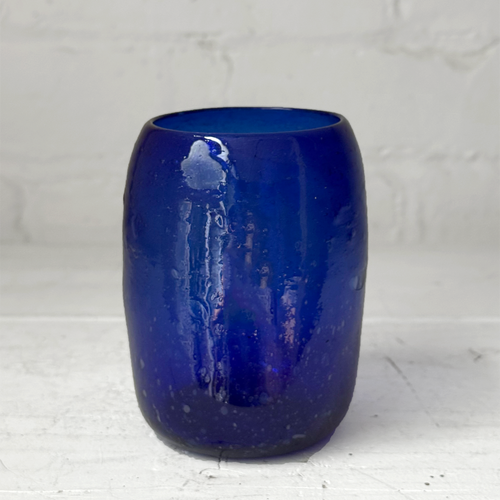 john derian Herati Glass Tumbler in Lapis Blue Add to cart Details Handblown Each item will feature unique variations. Made in Afganastan Tunisia and Turkey Please note that because this item is handmade the dimensions will var