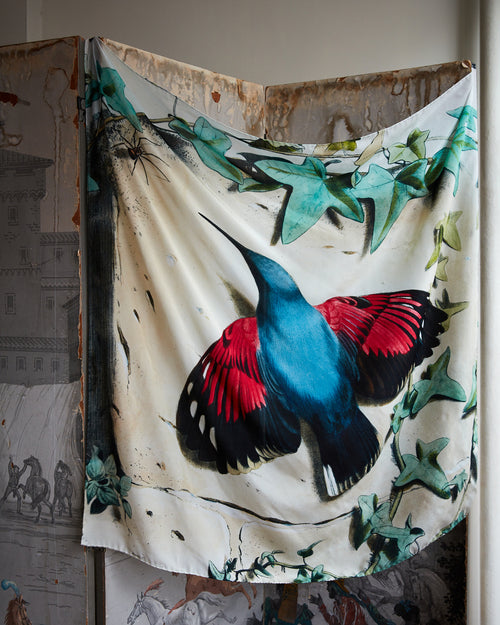 John Derian Hummingbird Silk Scarf Add To Cart Details 38" X 38" 100% Silk Crepe De Chine Made In Italy Care Dry Clean Only   Pulled from The Pages Of John Derian's Picture Book Timeless 18th And 19th Century Images Come to