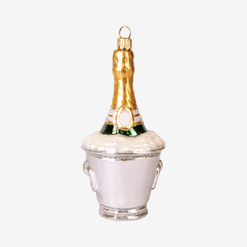 john derian Ice Bucket with Champagne Ornament Add to cart All Holiday ornaments and items are final sale and are not eligible for return or exchange. Details 5.5" H Glass Handblown in Poland Please note all ornaments and ho