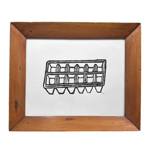 john derian "Ice Tray" in an Antique Frame Ready to Ship Linocut