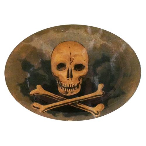 john derian Iconic Painted Skull & Crossbones 10 x 14" Oval