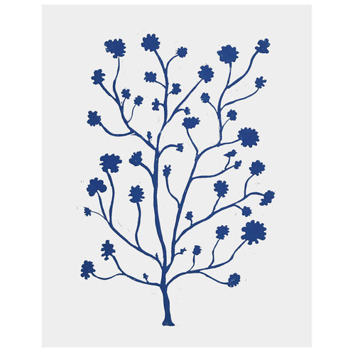 john derian Indigo Geranium 22 x 30" Linocut Print with Colored Ink