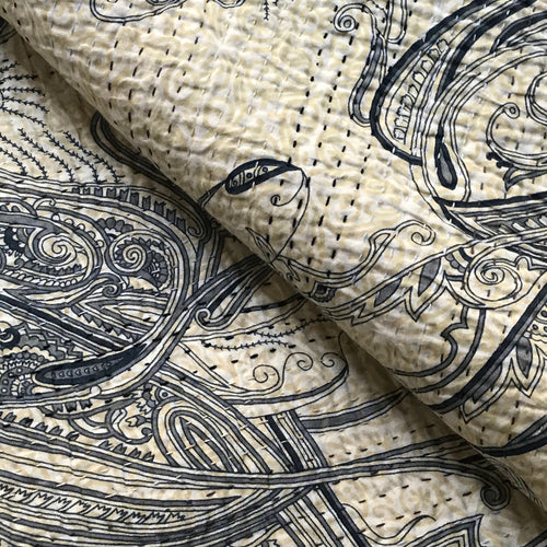 John Derian Indigo Swirl Newly Printed Queen Bedcover Newly Printed Kantha Queen Bedcover