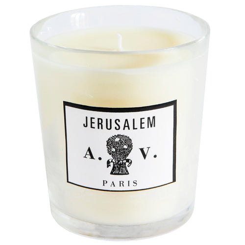 john derian Jerusalem Candle Add to cart Contains essences of oud cedar wood and nutmeg followed by the lighter more vegetal gum resin and cypress. Details 3 1/2" diameter x 4" tall 100% natural 100% cotton braided wick Burn tim