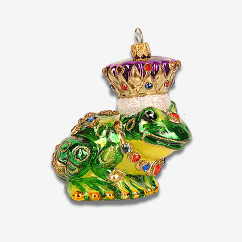 john derian Jeweled Frog Ornament Add to cart Complete with sparkling jewels and a royal crown: this handmade glass Jeweled Frog ornament by Impuls exudes charm. Adorned with tiny intricate gemstone details and a regal gold crow