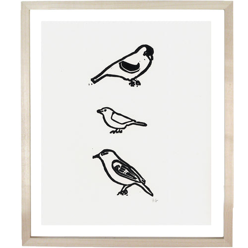 john derian 3 Birds 10 x 12" Linocut Print