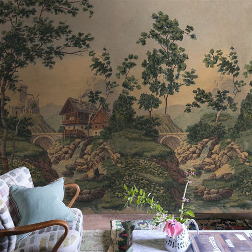 John Derian Castle Scene 1 Forest Wallpaper