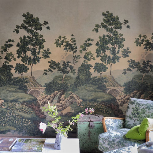 John Derian Castle Scene 2 Forest Wallpaper