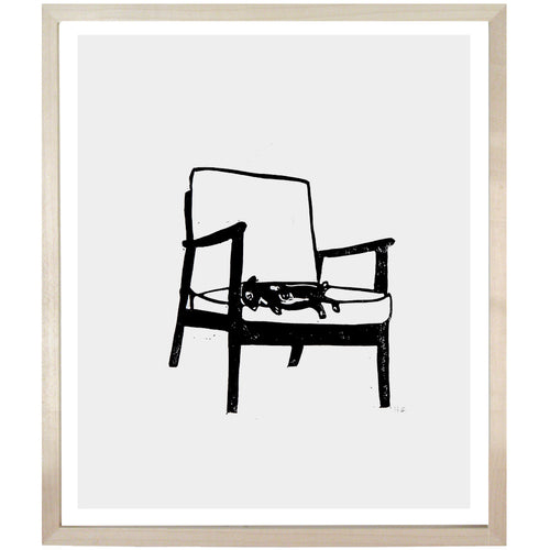 john derian Dog on Chair 10 x 12" Linocut Print