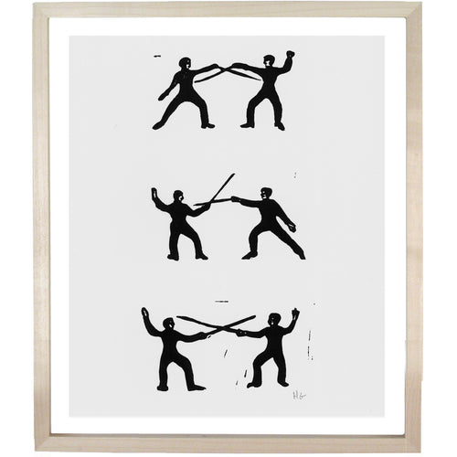john derian Fencers 10 x 12" Linocut Print