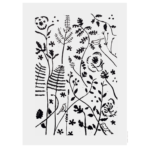 john derian Florabunda Bird 22 x 30" Linocut Print
