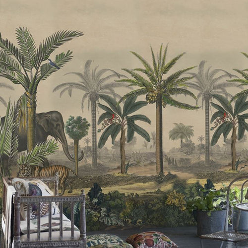 John Derian Palm Trail Scene 2 Sepia Wallpaper