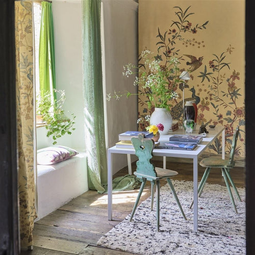 John Derian Peacock Toile Scene 1 Sepia Wallpaper