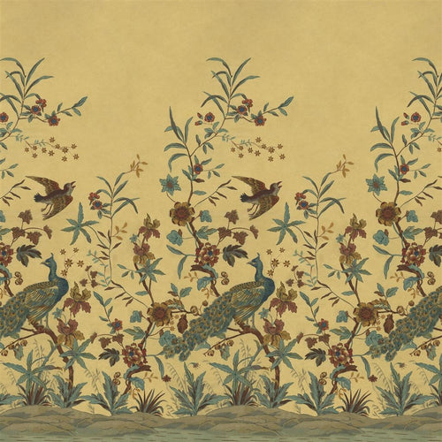 john derian Peacock Toile Scene 1 Sepia Wallpaper
