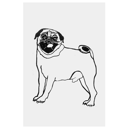john derian Pug Love 15 x 22" Linocut Print