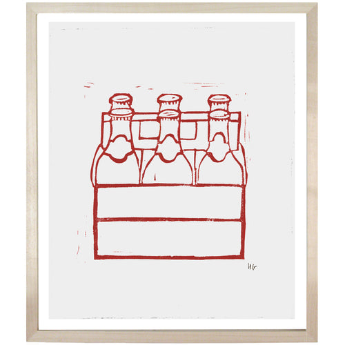 john derian Six Pack in Red 10 x 12" Linocut Print