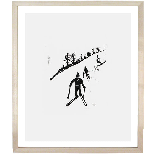 john derian Skiing 10 x 12" Linocut Print