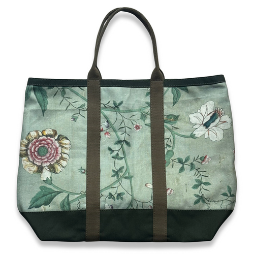 John Derian John Derian X Port Canvas Tote In Pierre Frey "Le Paravent Chinois" Large Fabric Tote In Green Canvas Tote Bags