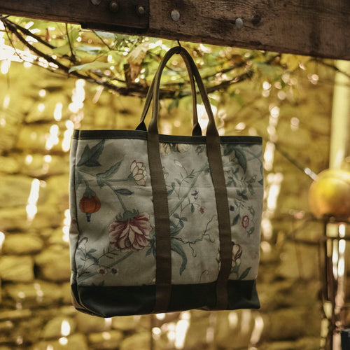 John Derian John Derian X Port Canvas Tote In Pierre Frey "Le Paravent Chinois" Large Fabric Tote In Green Canvas Tote Bags