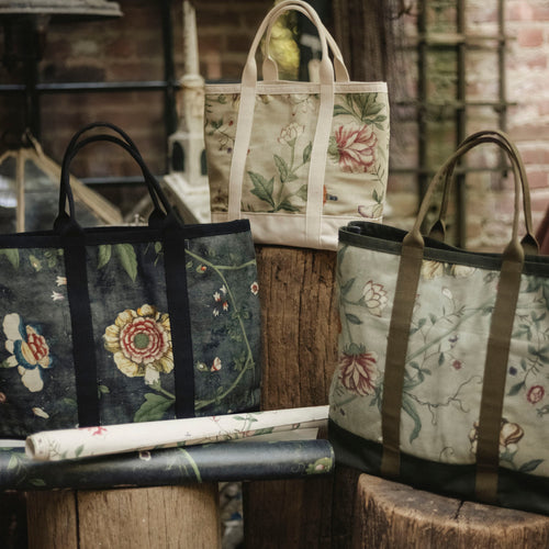 John Derian John Derian X Port Canvas Tote In Pierre Frey "Le Paravent Chinois" Large Fabric Tote In Green Canvas Tote Bags