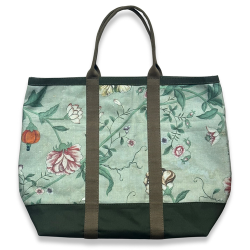 john derian John Derian x Port Canvas Tote in Pierre Frey "Le Paravent Chinois" Large Fabric Tote in Green Canvas Tote Bags