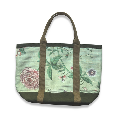 john derian John Derian x Port Canvas Tote in Pierre Frey "Le Paravent Chinois" Small Fabric Tote in Green Canvas Tote Bags
