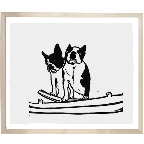 john derian John & Stephen - Boston Terrier Pair 10 x 12" Linocut Print