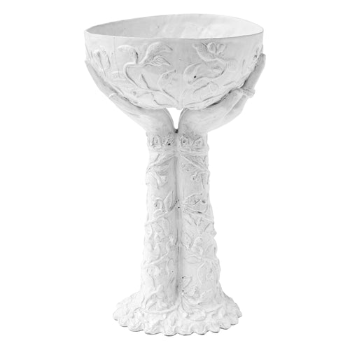 john derian Joséphine Bowl on Stand with Hands Add to cart Details 9.18 length x 17.1 height Black Terra Cotta with White Enameled Glaze Each item will feature unique variations Made in Paris Care Dishwasher safe on a moderate