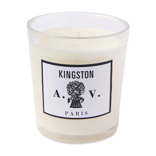 john derian Kingston Candle Add to cart Contains essences of woody earthy vetiver with a touch of patchouli and fresh green grapefruit. Details 3 1/2" diameter x 4" tall 100% natural 100% cotton braided wick Burn time: 60-70 hou
