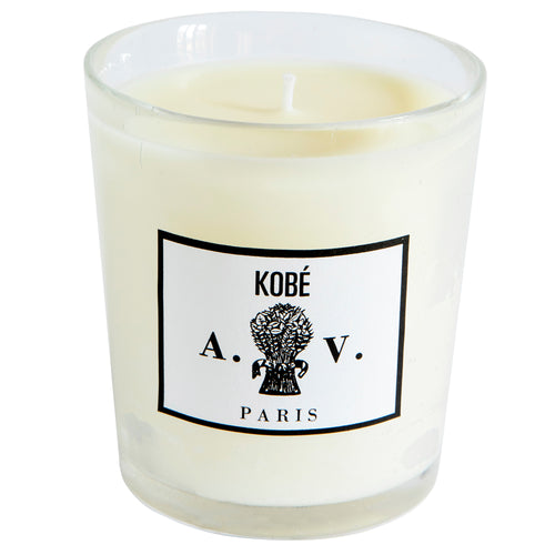 john derian Kobe Candle Add to cart Contains essences of crystallized ginger coriander root and sweet fig. Details 3 1/2" diameter x 4" tall 100% natural 100% cotton braided wick Burn time: 60-70 hours The glass pots are blown i