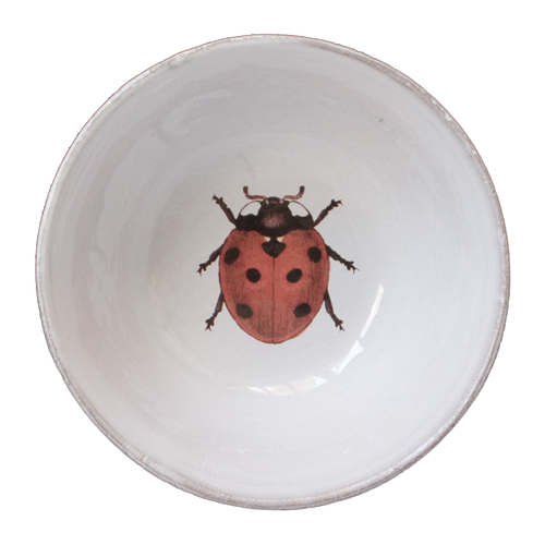 john derian Ladybug Bowl Add to cart Assiette Creuse Coccinelle Details 6" Diameter x 2.5" Deep Glazed terracotta Made in Paris Care Dishwasher safe on a moderate wash cycle. Not microwave safe. Image Origin Germany late 18th ce