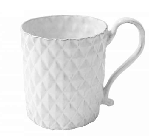 john derian Large Diamant Cup Add to cart Tasse à Thé Details 4.5" x 3.2" x 4.1" Black Terra Cotta with White Enameled Glaze Each item will feature unique variations Made in Paris Care Dishwasher safe on a moderate wash cycle.