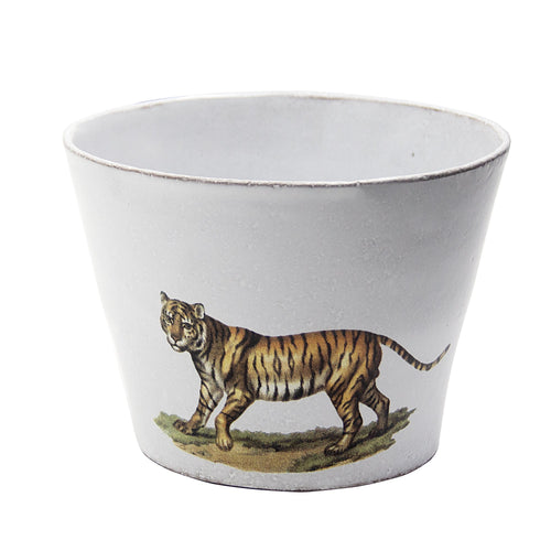 john derian Large Felis Tigris Cup without Handle Add to cart Details 4.7" W x 3.7" H Glazed terracotta Made in Paris Care Dishwasher safe on a moderate wash cycle. Not microwave safe. John Derian teamed up with Astier de Villat