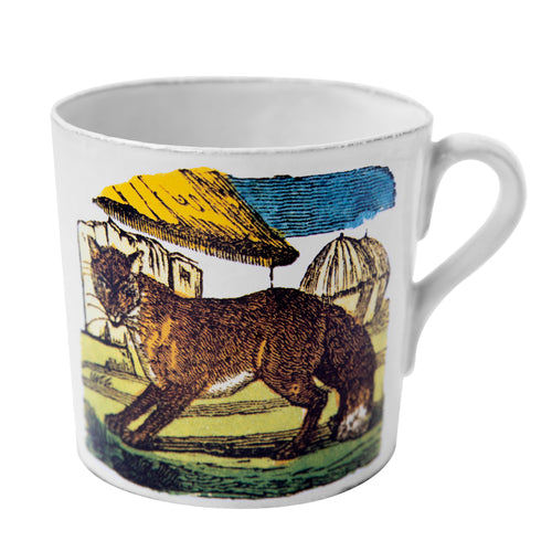 john derian Large Fox Mug Add to cart Tasse Details 3.7" Diameter x 4.9" W x 3.7" H Glazed terracotta Made in Paris Care Dishwasher safe on a moderate wash cycle. Not microwave safe. John Derian teamed up with Astier de Villatt