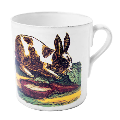john derian Large Munching Rabbit Mug Add to cart Tasse Details 4.9" x 3.9" W x 3.5" H Glazed terracotta Made in Paris Care Dishwasher safe on a moderate wash cycle. Not microwave safe. John Derian teamed up with Astier de Villa