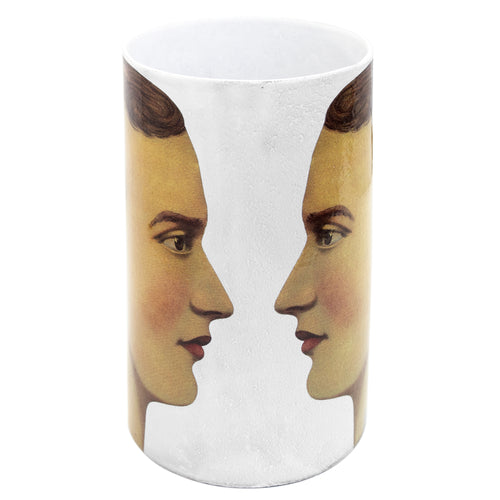 john derian Large "The Vase has Two Faces" Tube Vase Add to cart Details 6.9" W × 13.2" H Glazed terracotta Made in Paris Care Dishwasher safe on a moderate wash cycle. Not microwave safe.  John Derian teamed up with Astier de