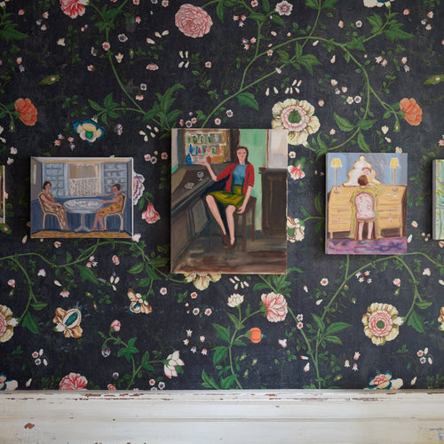 John Derian "Le Paravent Chinois" Irise In Prairie Black Wallpaper