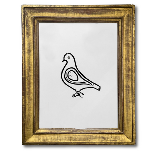 john derian "Left Facing Pigeon" in an Antique Gilded Frame Ready to Ship Linocut