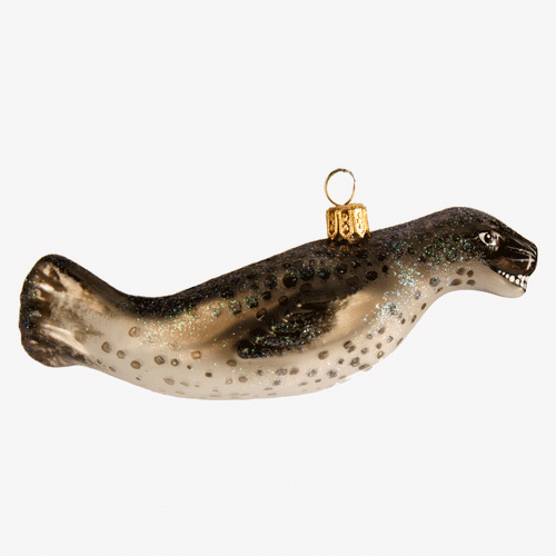 john derian Leopard Seal Ornament Add to cart All Holiday ornaments and items are final sale and are not eligible for return or exchange.  Details 5.5" W  Glass Handblown in Poland Please note all ornaments and holiday items